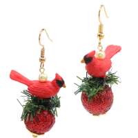 Weihnachtliche Ohrringe mit Kardinal, Tanne & Kugel