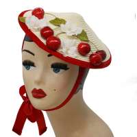 Coolie hat with cherries & flowers