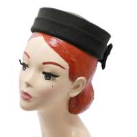 Black Pillbox - round hat without brim in 50th style
