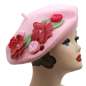 Preview: Barett Mütze Wolle pink Rosen Blumen Blätter Blumen
