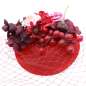 Preview: Red veil fascinator (birdcage) with flowers