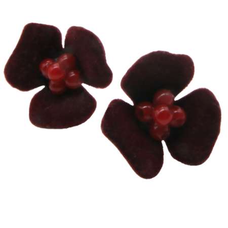 Samtblumen Ohrstecker in Dunkelrot