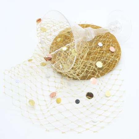 Fascinator Schleier gold kobfetti Glas