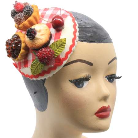 Fascinator mit Cupcake rot weiß kariert