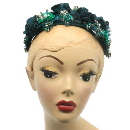 half hat in Dunkelgrün mit Strass - vintage