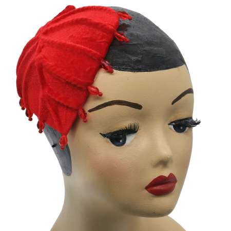 red velvet heart fascinator with teardrops