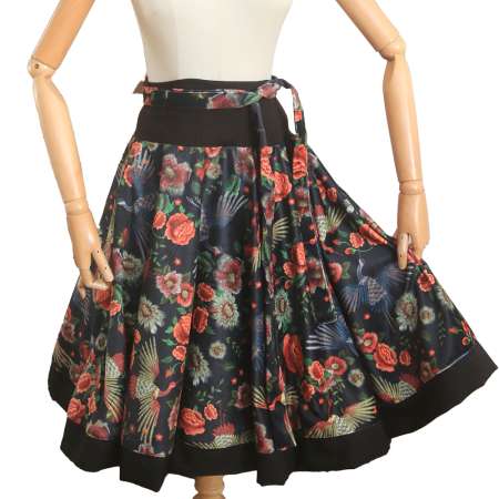 Circle skirt  with flowers and cranes