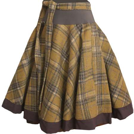 Tellerrock mit Karo Muster in Ocker Grau