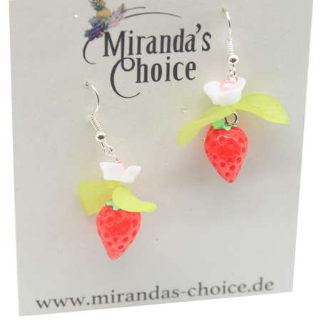 earrings with flower and strawberry