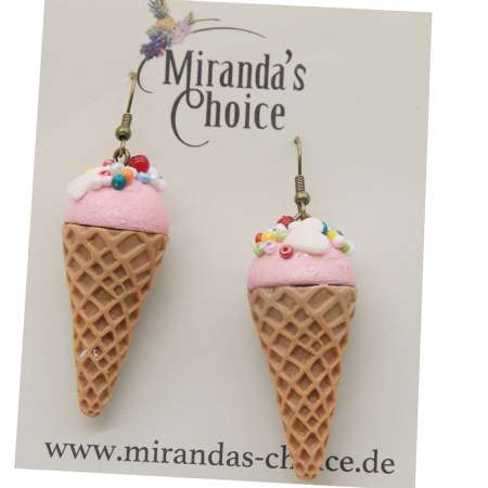 Earring with pink Sundae with colorful beads
