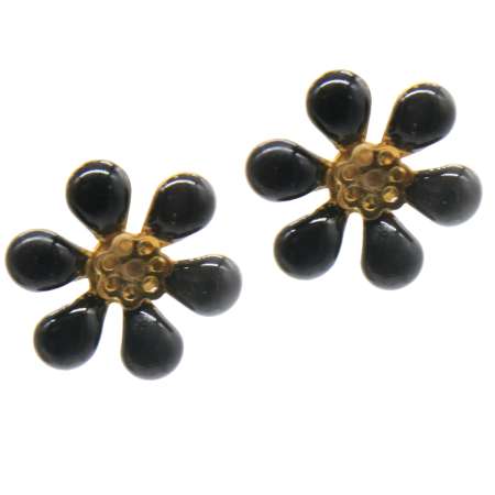 Ohrstecker mit Blumen aus schwarzer Emaille
