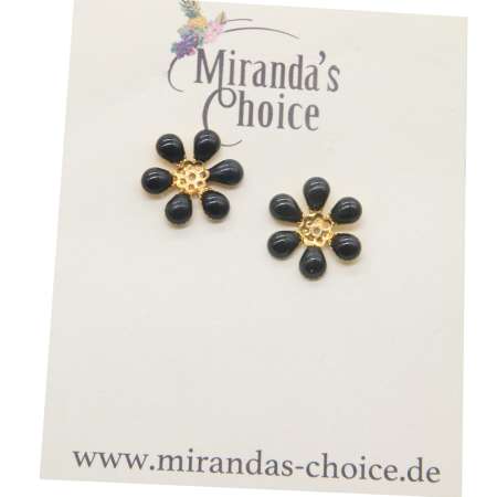 ohrringe schwarz Blumen Emaille vintage