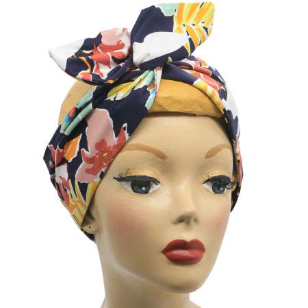 Haarband mit Draht in blau mit bunten Blumen
