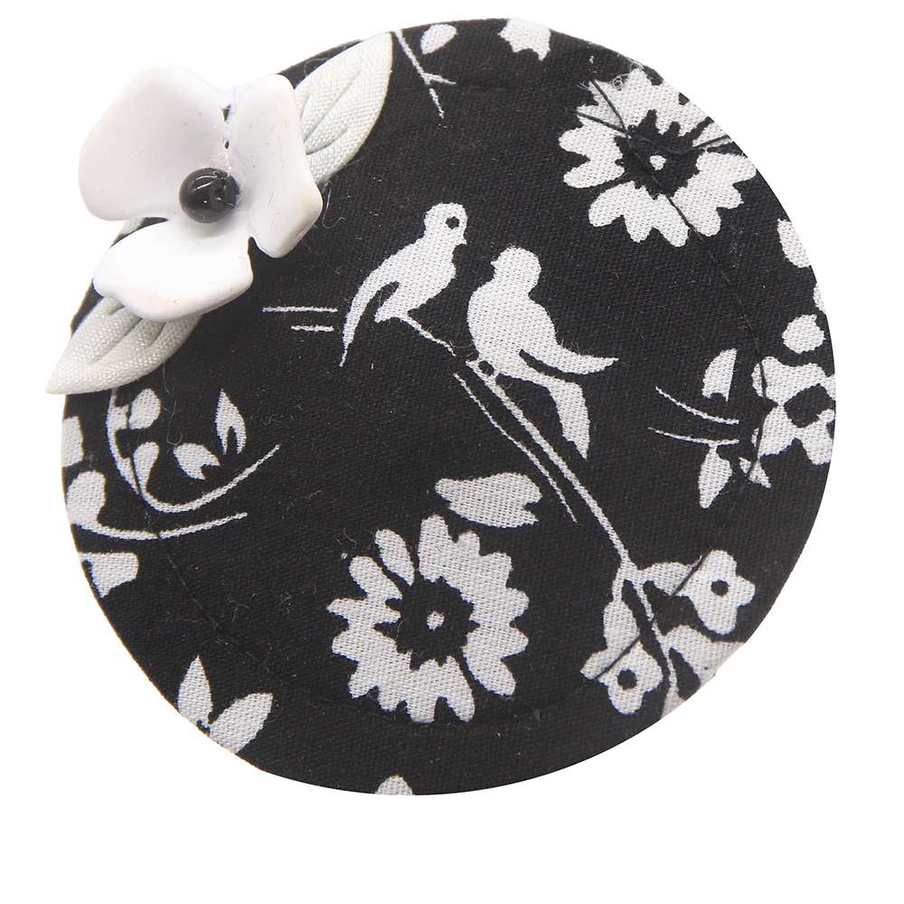 Mini Fascinator in schwarz weiss mit Vogel und Blüten