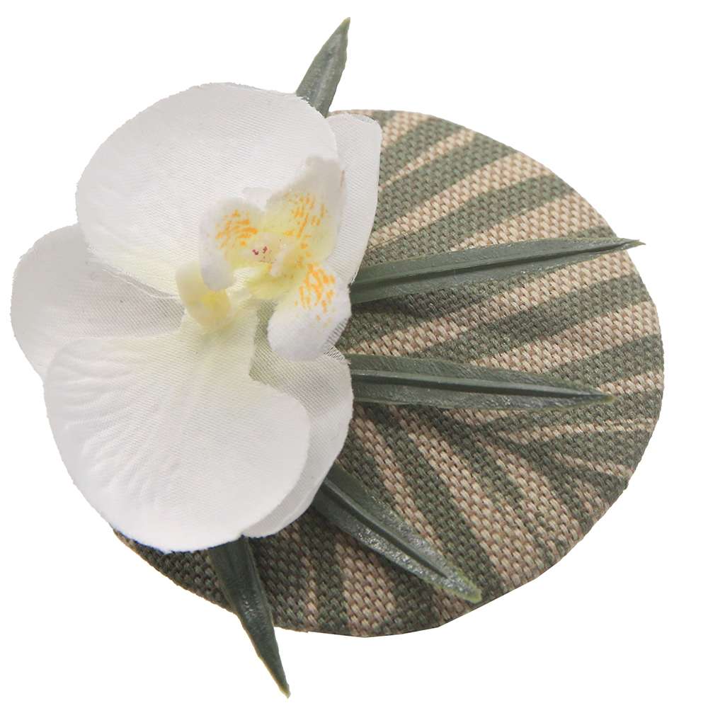 Mini Fascinator mit Blume und Palmenblatt