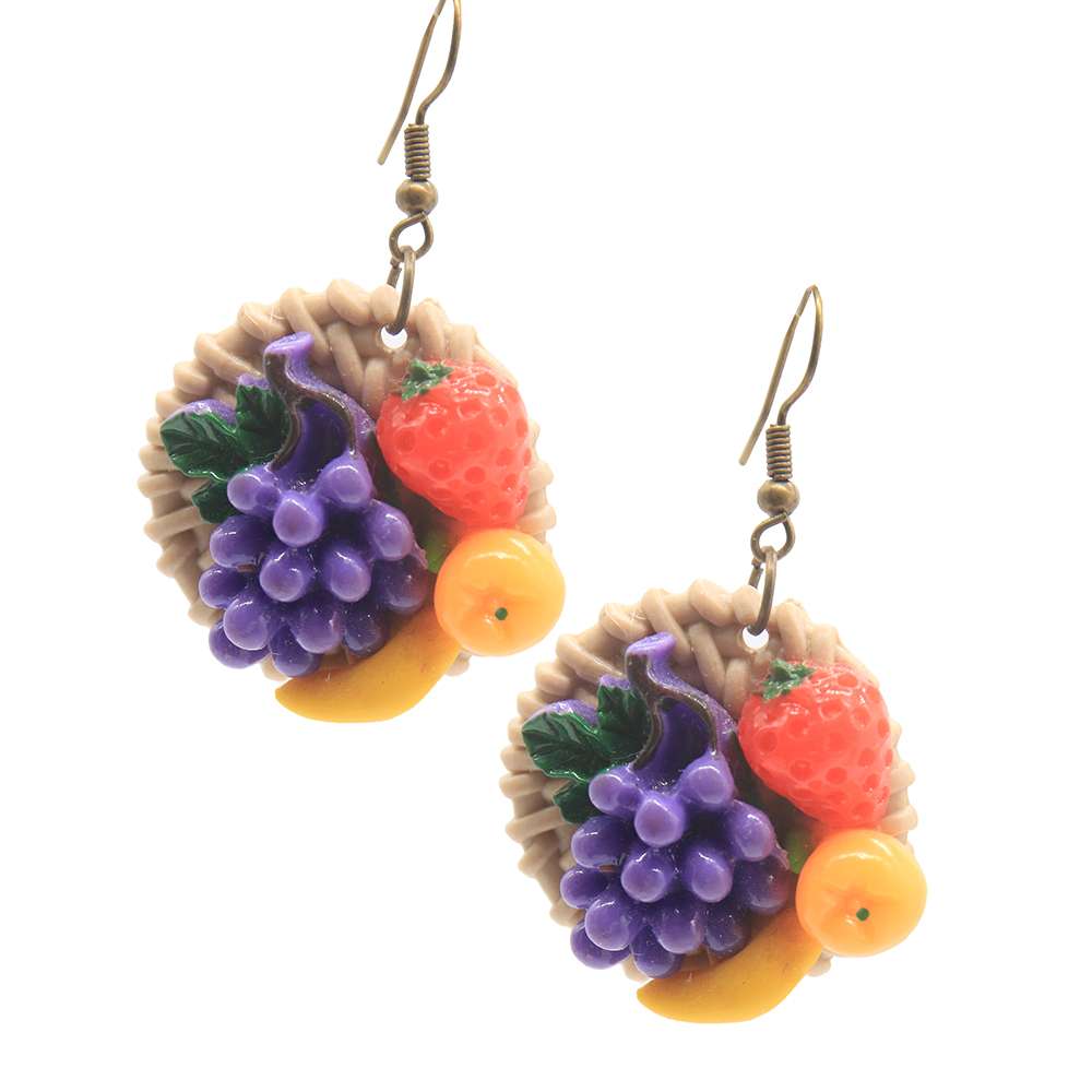 Earrings with Rattan Ring & Small Fruits