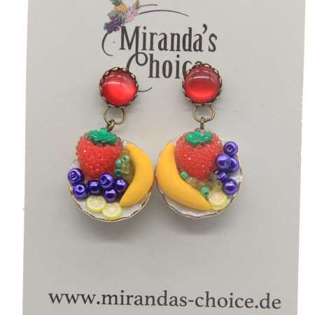 vintage earrings fruits and rattan