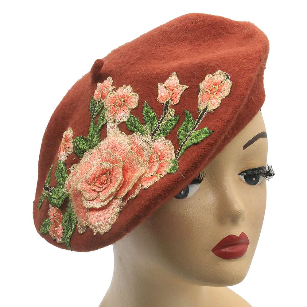 beret lace flowers in brown