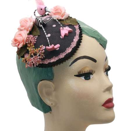 Flamingo Skelett fascinator headpiece  rosa schwarz rockabilly vintage  halloween