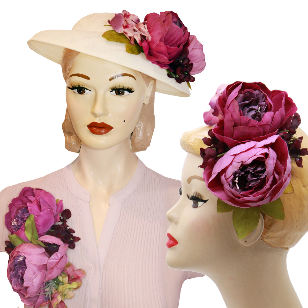 Full 3" Purple,Sage,Blush Rose Poly Silk Flower Brooch Pin,Corsage,Hat 