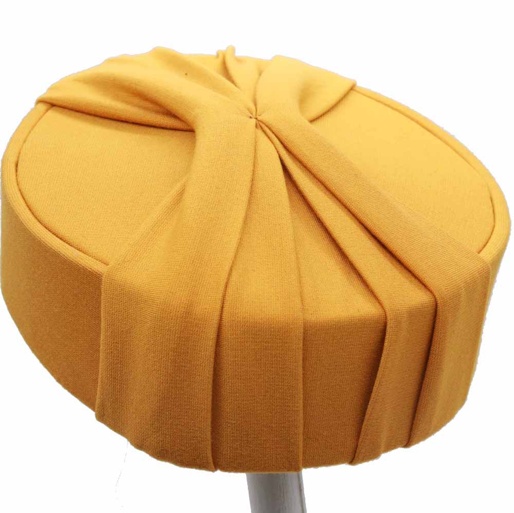 Senf Gold Weiße Federn Pillbox Fascinator Hut Rennen Vtg Gelb 40er Jahre Haare 