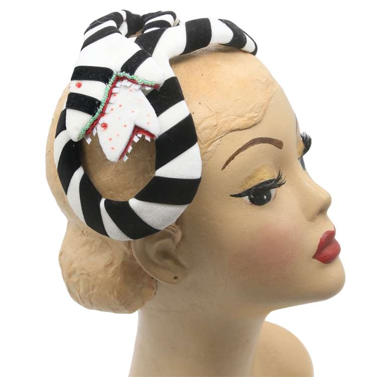 black white Half Hat with velvet sandwort