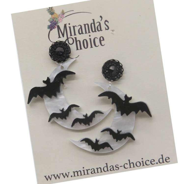 Earrings with moon, bats