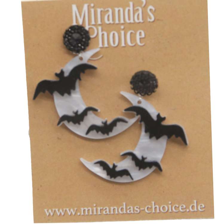 earrings with moon & bat