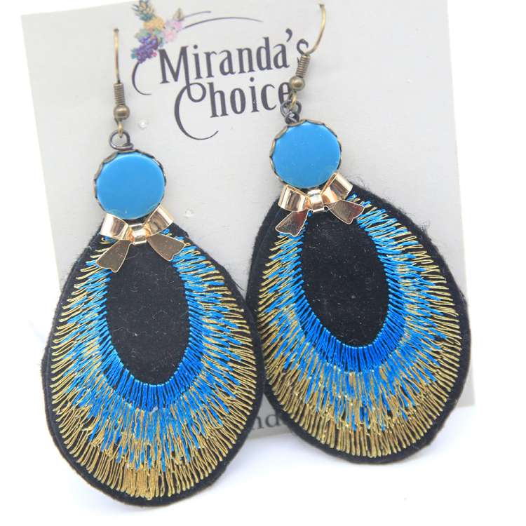 Embroidered peacock feather earrings - Peacock eye