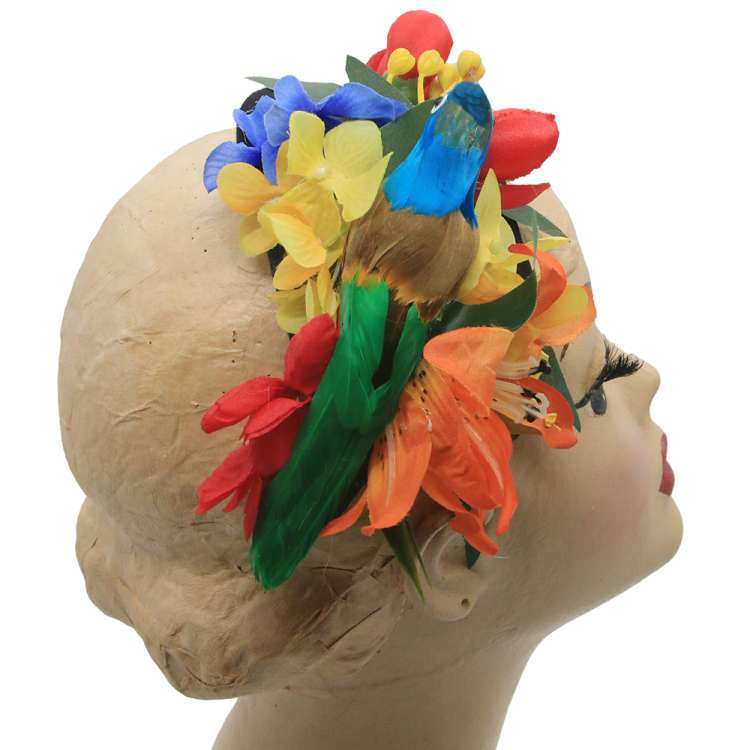 exotischer half hat mit Blumen und Papagei