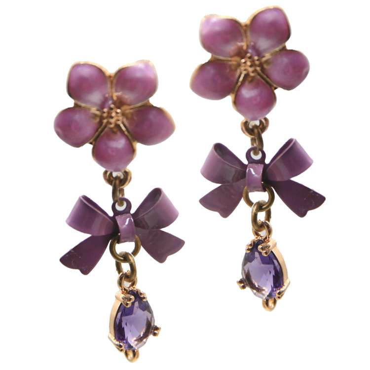 Sparkling earring with purple drop - finely cut