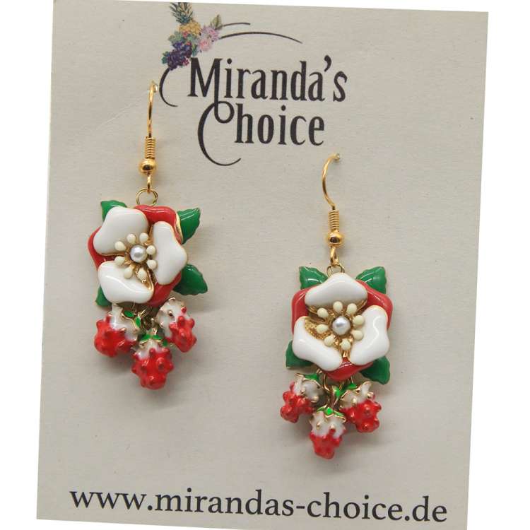 earrings enamel flower & strawberries