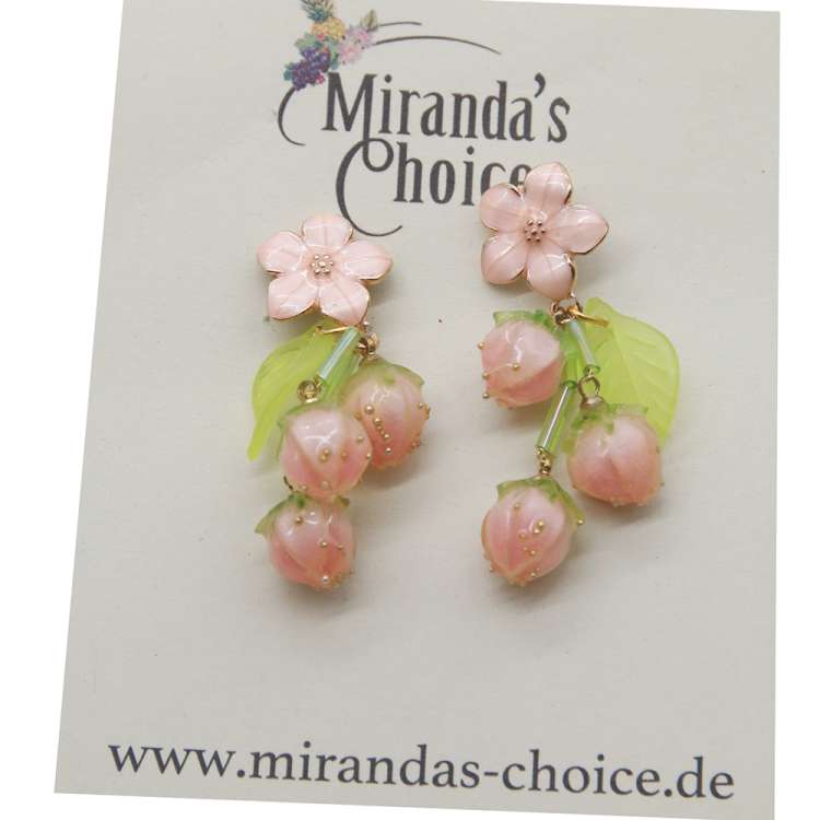 Emaille Blüte & Erdbeeren Ohrringe