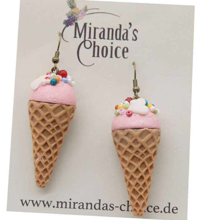 Earring with pink Sundae with colorful beads