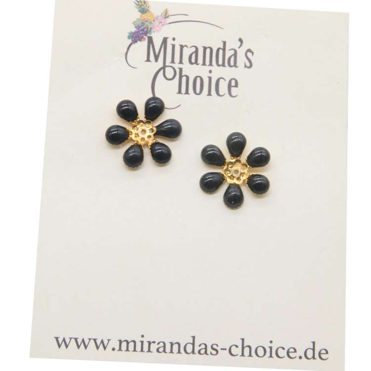 ohrringe schwarz Blumen Emaille vintage