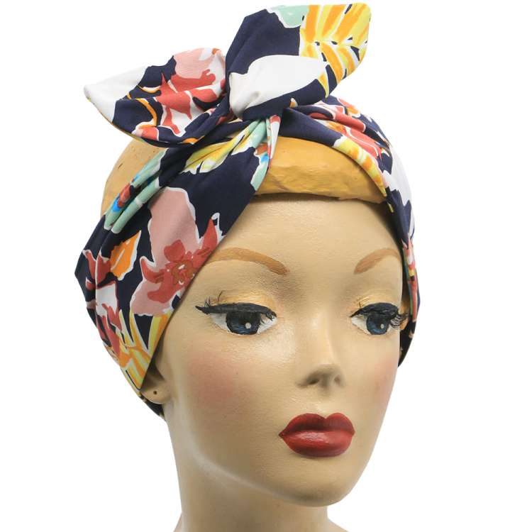 Haarband mit Draht in blau mit bunten Blumen