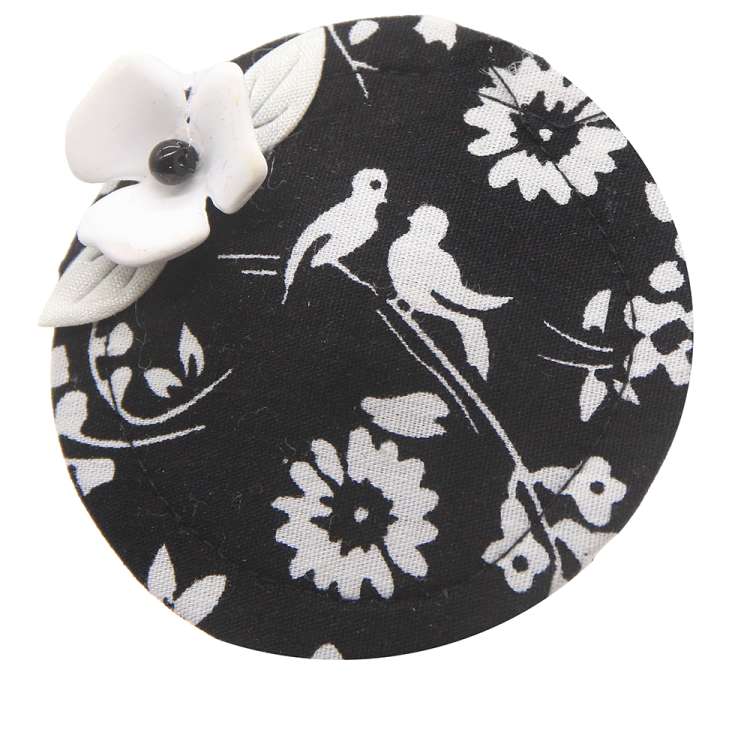 Mini Fascinator in schwarz weiss mit Vogel und Blüten