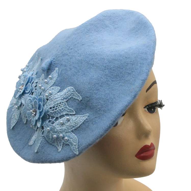 beret lace flowers in light blue