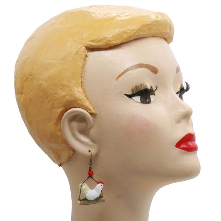 Weißer Hahn auf Stange - Oster Ohrringe 02