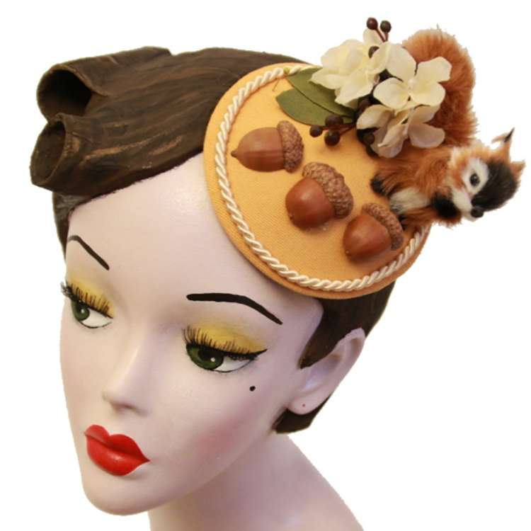 fascinator squirrel ochre flowers rockabilly vintage fall