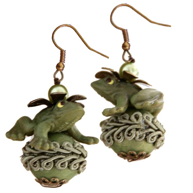 Frog and Pearl Earrings - Frog Prince