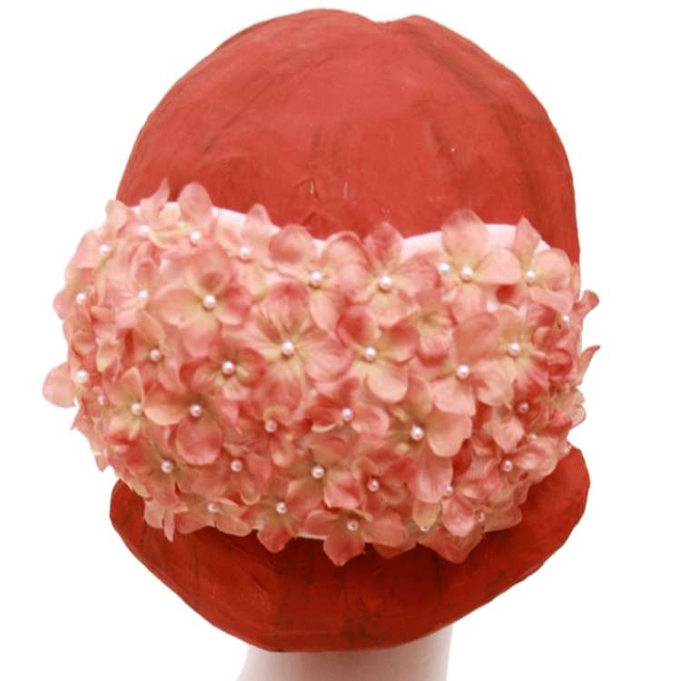 hut Hinterkopf hortensien rosa perlen vintage