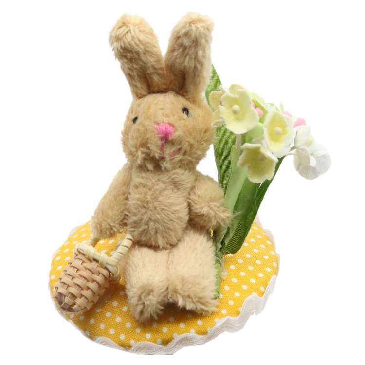 Yellow mini fascinator with easter bunny