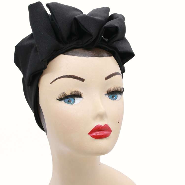 40's Woven BlackTurban with Bow Vintage