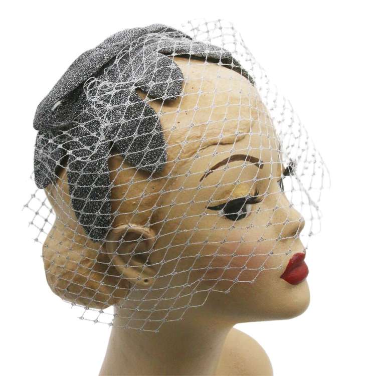 Half Hat bandeau velvet leaves silver