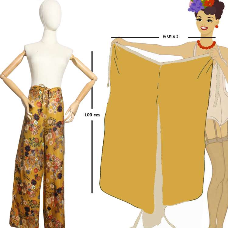 Wrap pants with asian ochre flowers - comfortable & airy