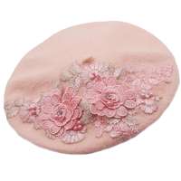 Barett Mütze Wolle pink spitze mit Blumen