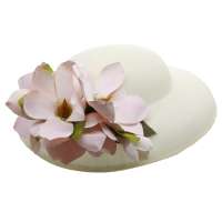 Weißer großer Hut mit Ansteckblume rosa Magnolie zum Wechseln
