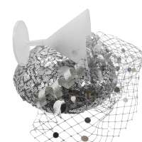 Fascinator Sektglas in Silber mit Schleier & Konfetti