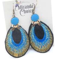 Embroidered peacock feather earrings - Peacock eye